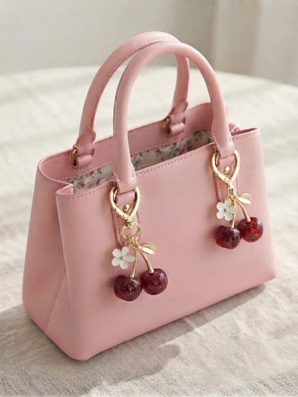 2 Pack Cherry Bag Charm ~ Gold & Deep Red - Picture 6 of 9
